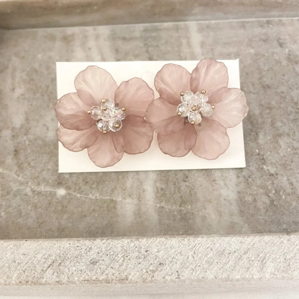 925 Sterling Silver Flower Petal Earrings Large Statement Earrings Floral Studs - Picture 2 of 12